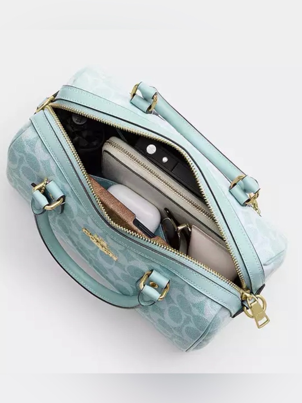 Coach Rowan Light Blue Signature Satchel with Gold Hardware - Picture 5 of 10
